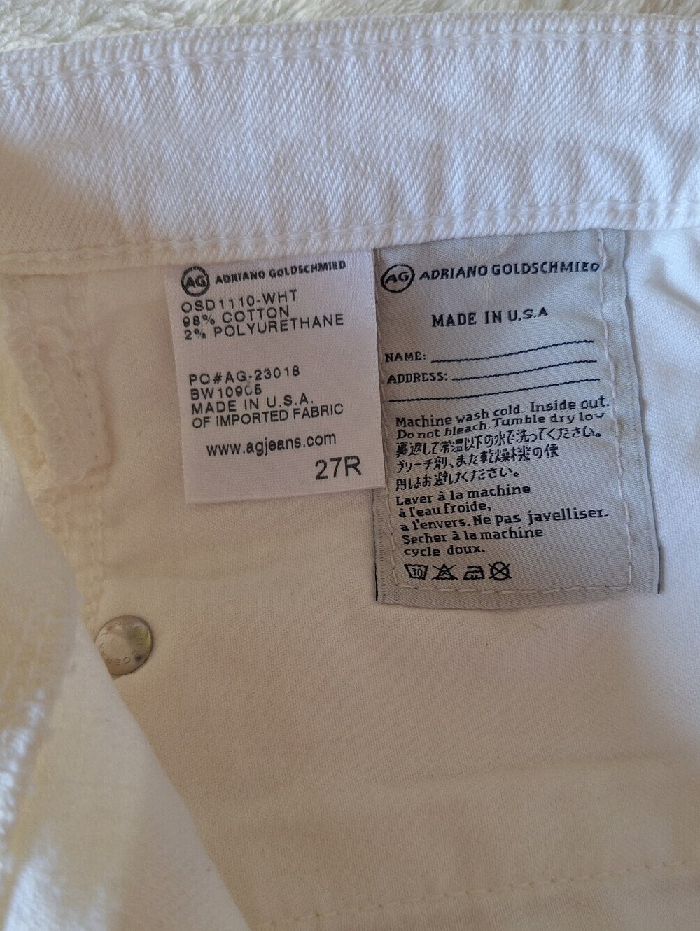 AG Adriano Goldschmied The Stilt Cigarette Leg White Jeans Size 27 NWT USA - Picture 7 of 7